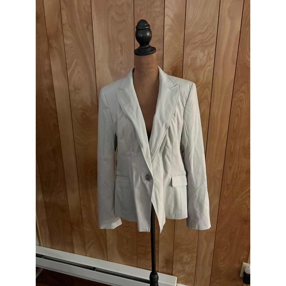 Ann Taylor Womens Light Gray Single Button Tailored Blazer Jacket Size 10